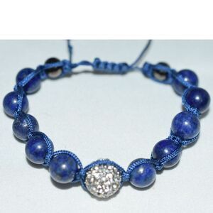 NWOT Shamballa Blue Lapis Beads/Pave Crystal Ball Adjustable 5"-8" Cord Bracelet